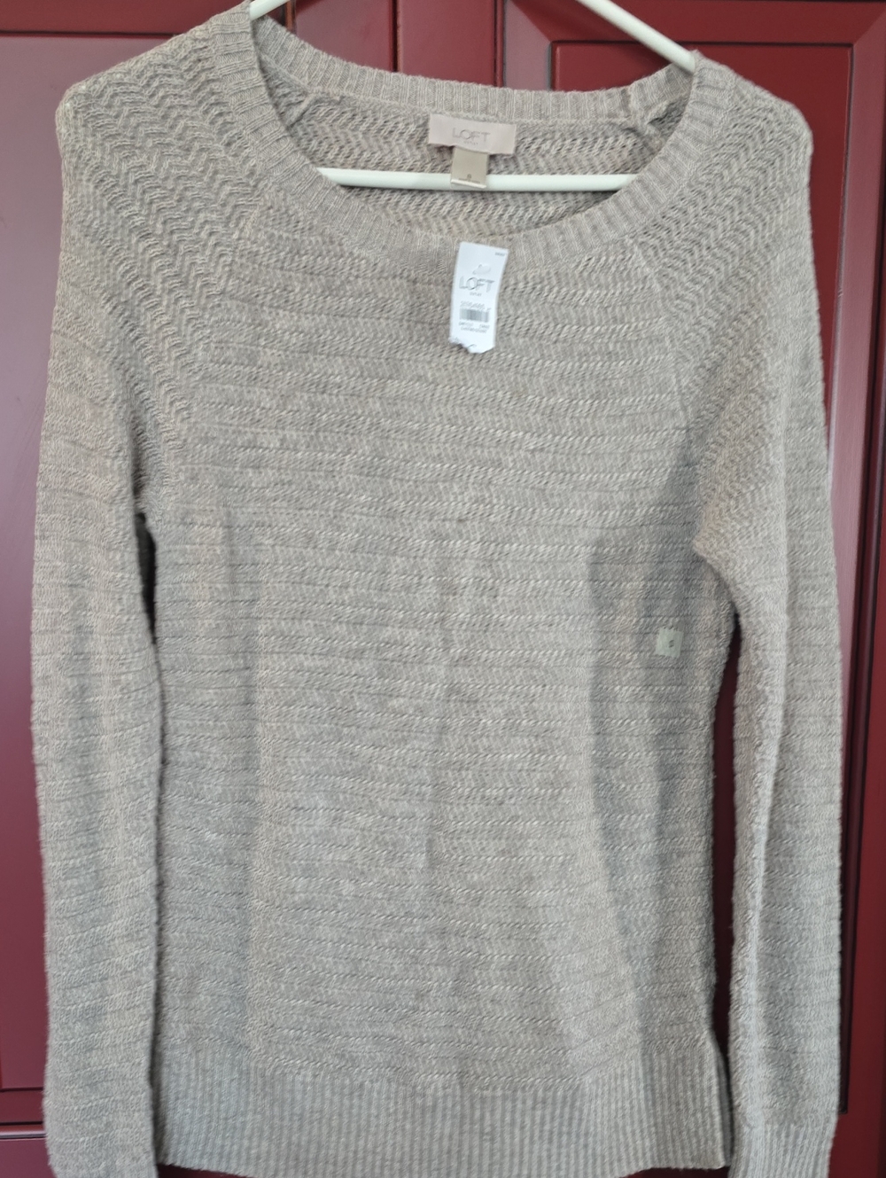 LOFT Beige Textured Crewneck Sweater